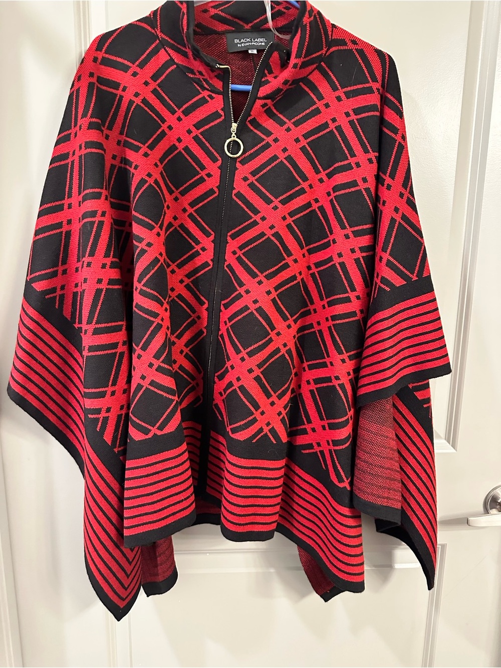 Black Label Zip-Front Red & Black Plaid Poncho